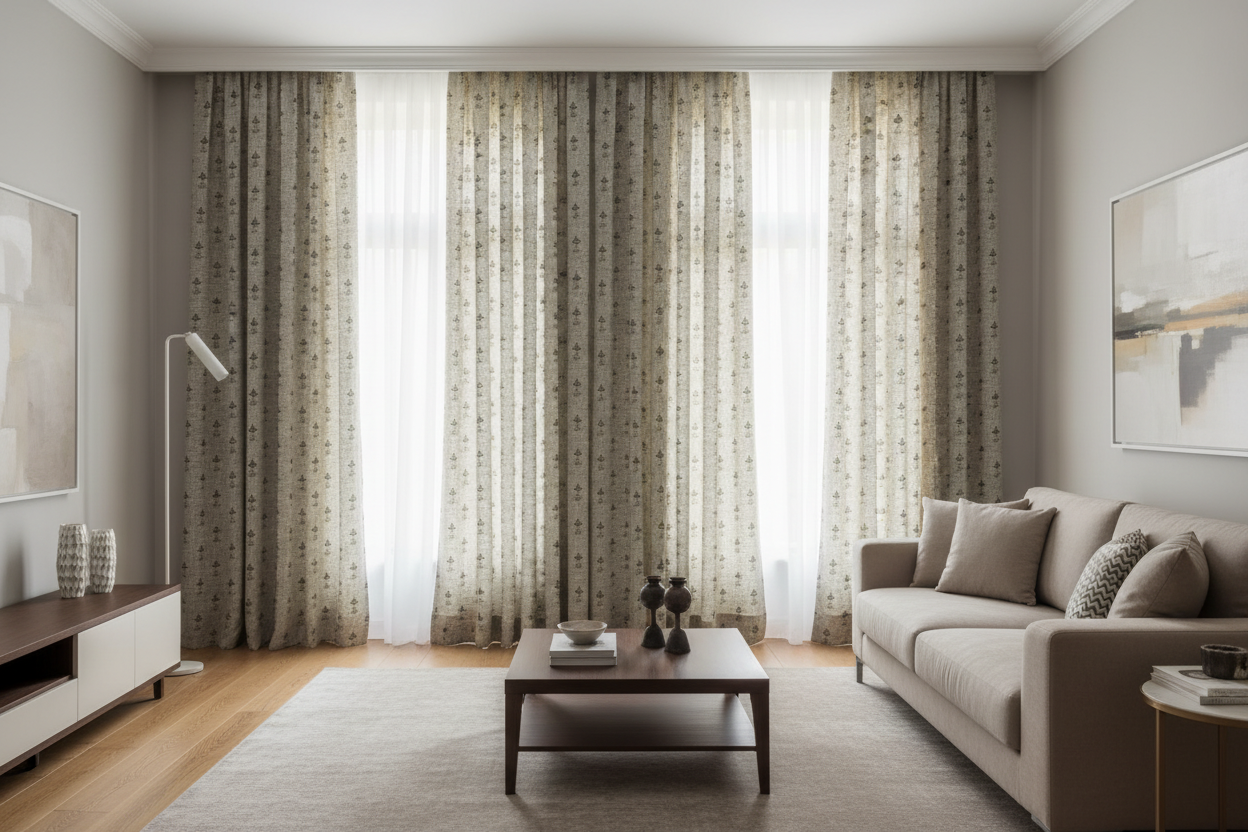 Textured fabric pattern with small decorative elements on a gray background
